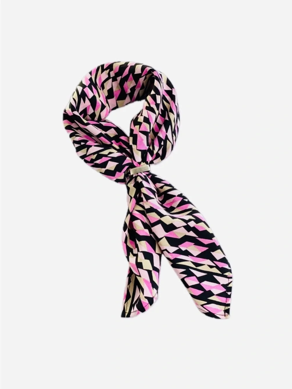 NWT SILKLETTE Pink Diamonds 100% Fine Silk Kerchief Scarf PINK/WHITE/BLACK